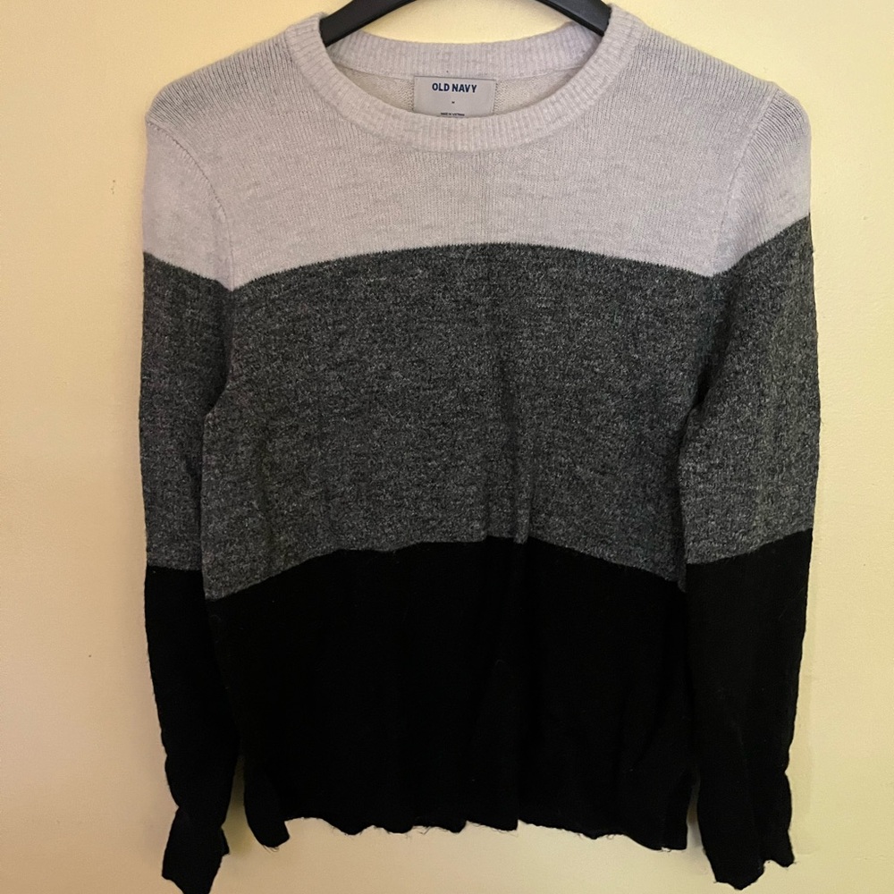 Old Navy Light Gray, Cream & Black Knit Sweater Medium